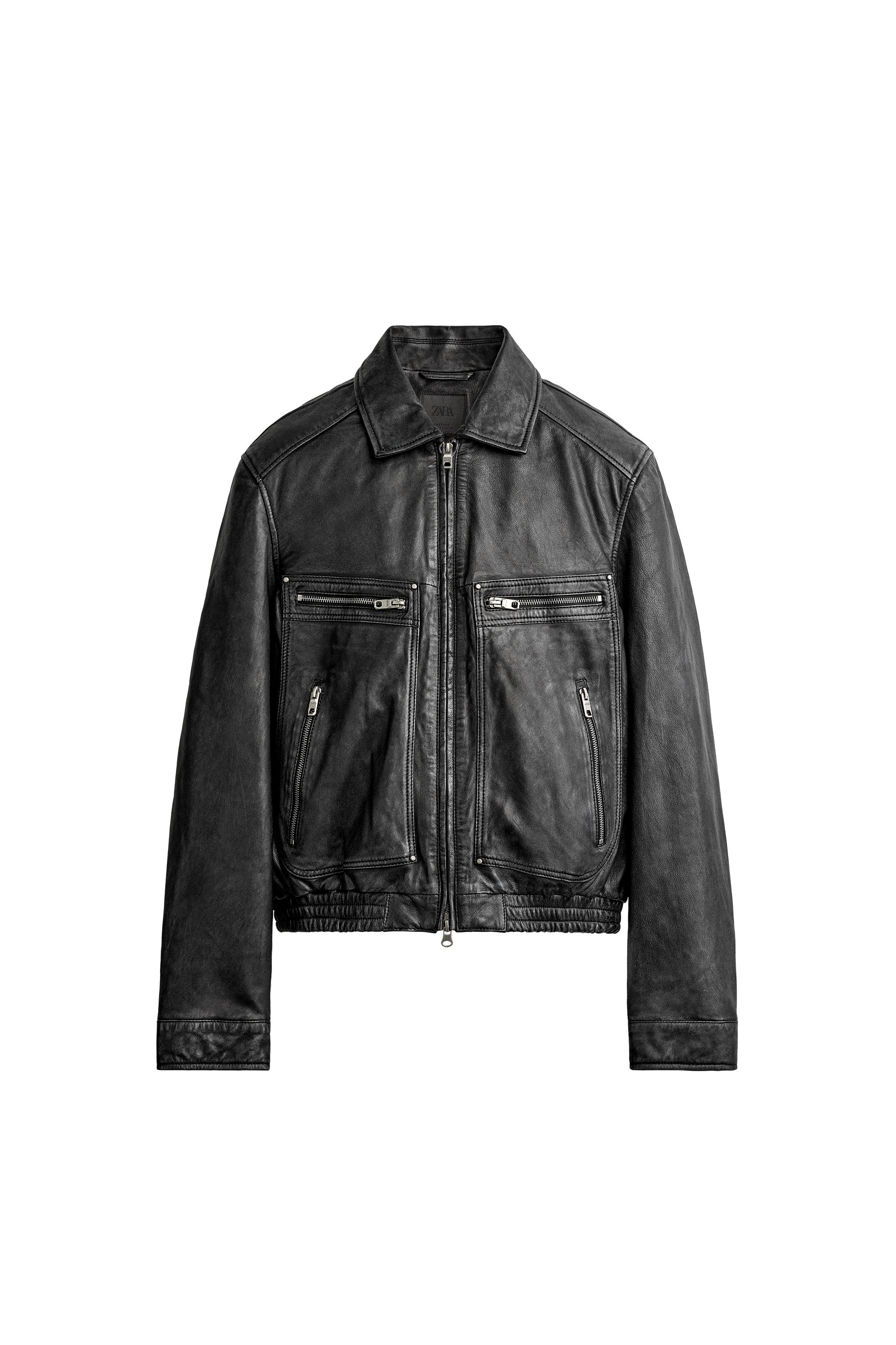 ウォッシュドレザー クロップドジャケット - ブラック | ZARA Japan / 日本