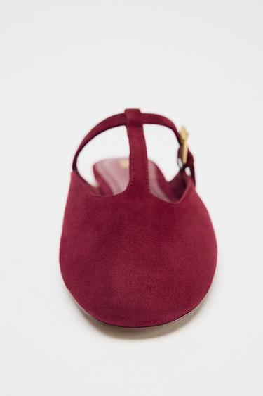 CHAUSSURES À BRIDES ARRIÈRE EN CROÛTE DE CUIR - Rouge de Zara - Image 2