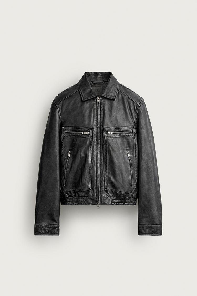 WASHED LEATHER CROPPED FIT JACKET