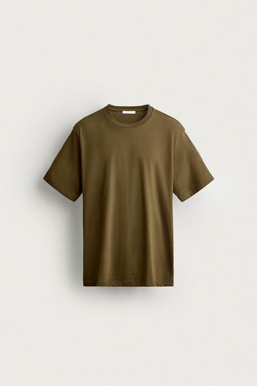 Zara BASIC MEDIUM WEIGHT T-SHIRT - Dark khaki