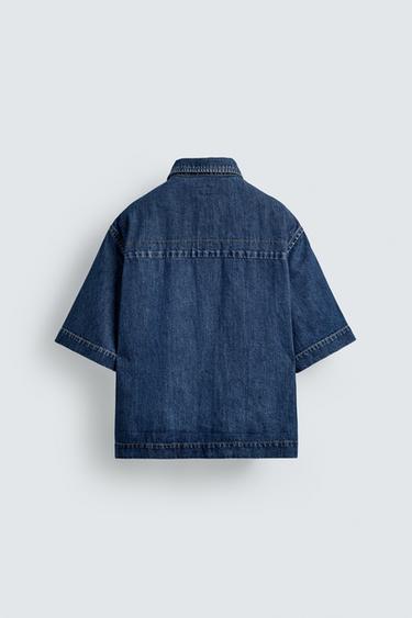 CHEMISE EN DENIM À MANCHES COURTES - Bleu de Zara - Image 8