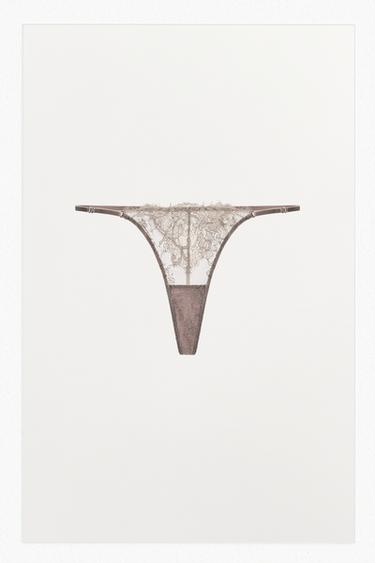 LACE THONG - Grey / Beige by Zara