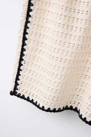 CROCHET KNIT BERMUDA SHORTS WITH TOPSTITCHING - Ecru by Zara - Image 3