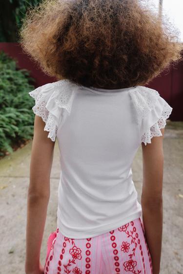 T-SHIRT BRODERIES MANCHES COURTES - Blanc de Zara - Image 3