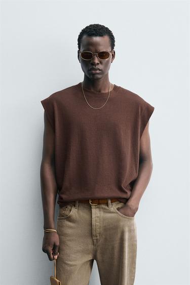 تيشرت TANK RELAXED FIT - بني الخاص بـ Zara