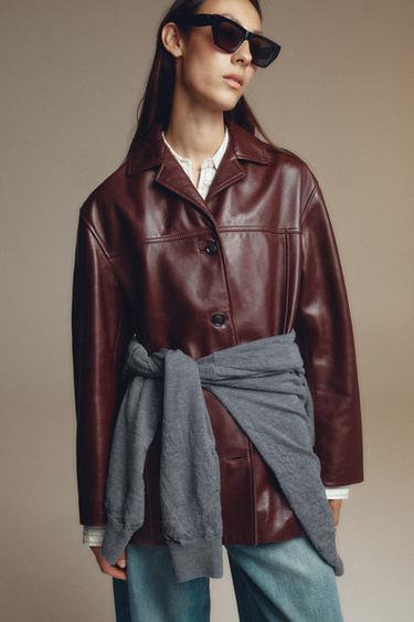 CAZADORA PIEL ZW COLLECTION - Burgundy de Zara