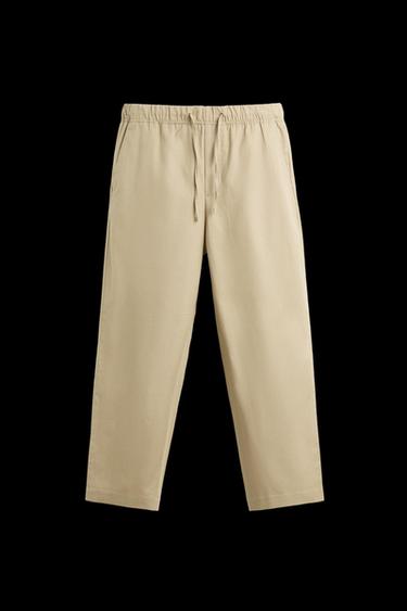 RELAXED FIT COTTON/LINEN TROUSERS - camel by Zara - Image 0