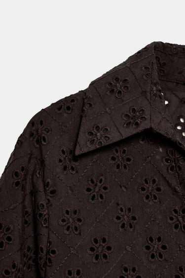 SHIRT WITH CUTWORK EMBROIDERY - Brown by Zara - Image 4