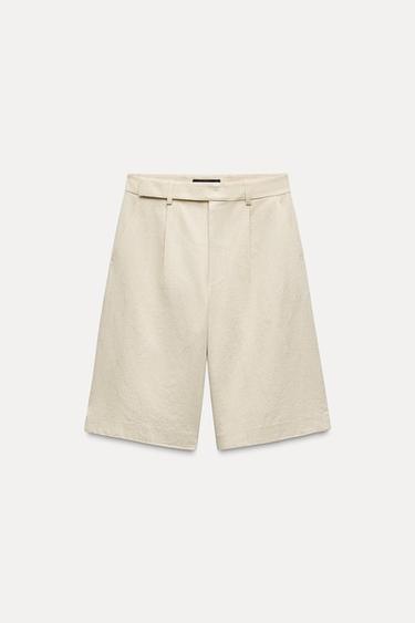 HIGH-WAIST PLEATED BERMUDA SHORTS ZW COLLECTION - Stone by Zara