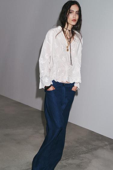 ZW COLLECTION GATHERED EMBROIDERED BLOUSE - White by Zara
