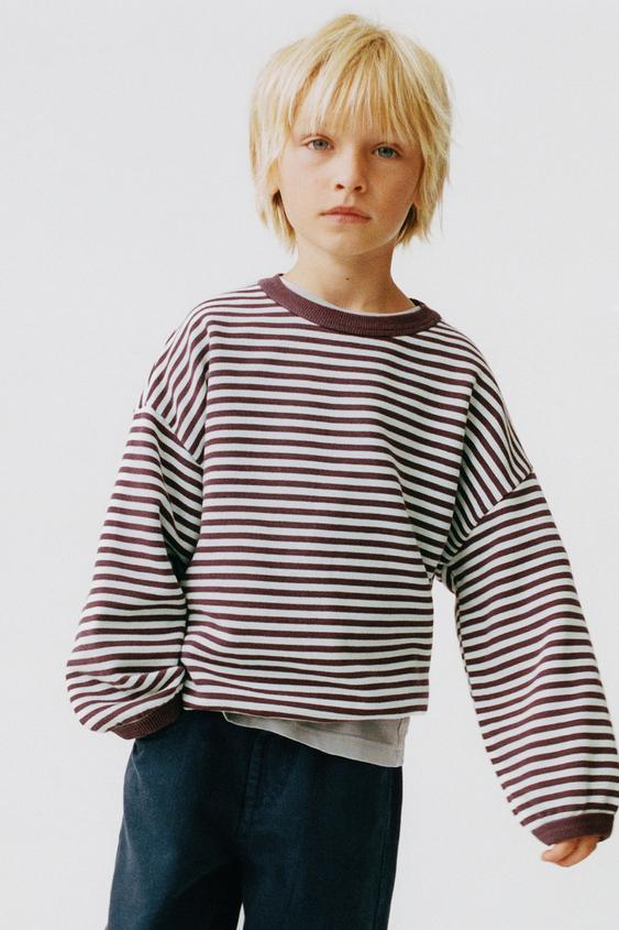 STRIPED PRINT SWEATSHIRT - Light blue by Zara - Image 0