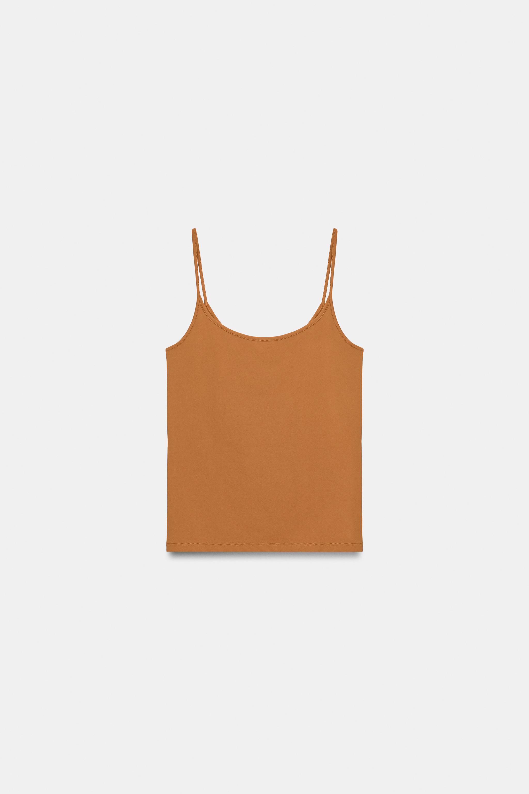 SPAGHETTI STRAP POLYAMIDE TANK TOP — Mustard