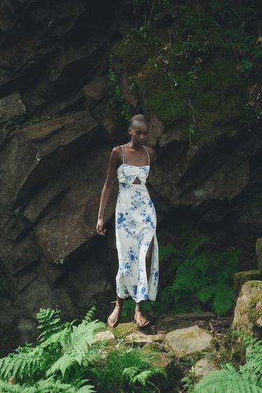 ПЛАТЬЕ В БЕЛЬЕВОМ СТИЛЕ С ЦВЕТОЧНЫМ ПРИНТОМ — Синий/Белый от Zara — изображение 0