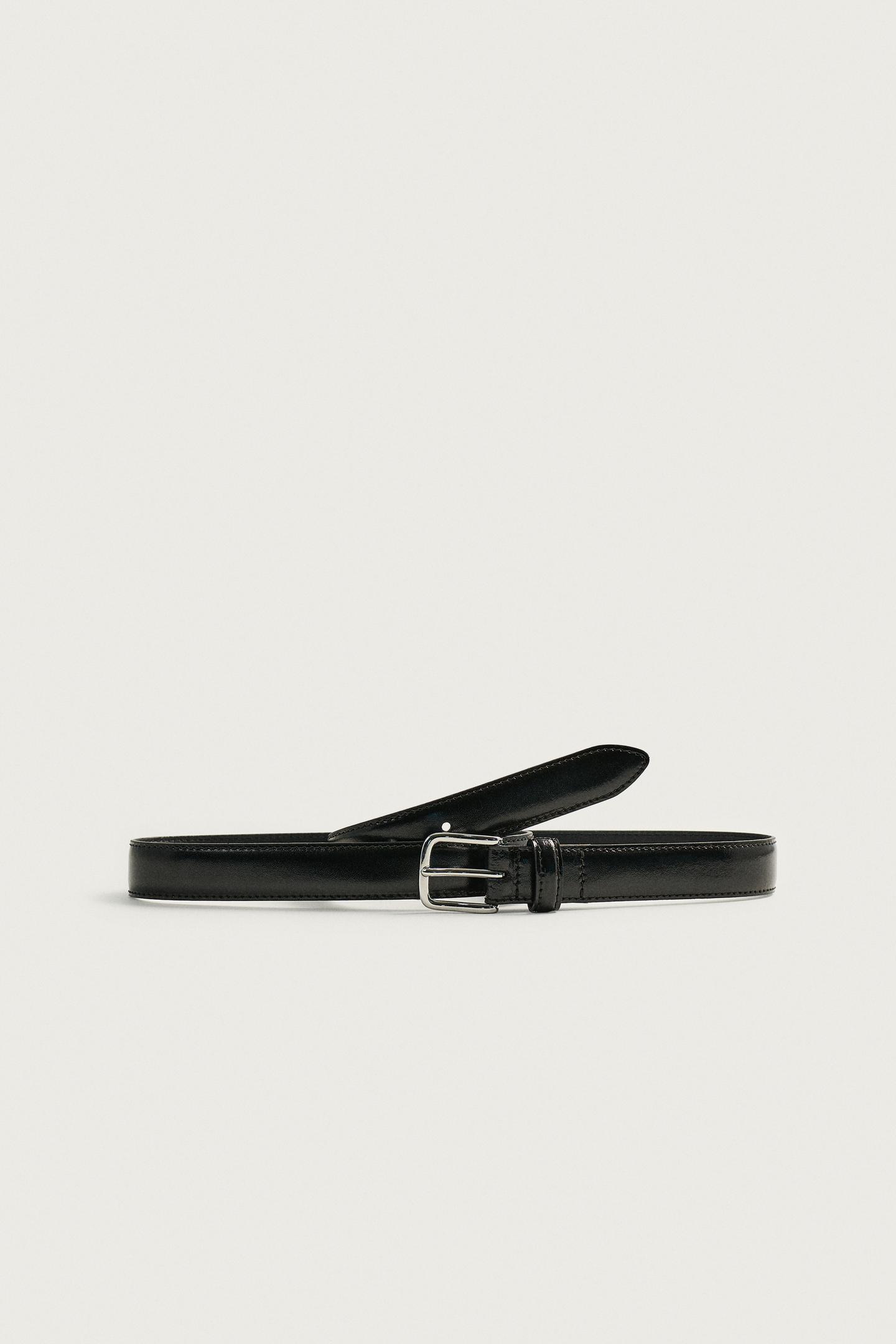 Мужской ремень Zara Narrow Leather, цвет: Чёрный — фото 3