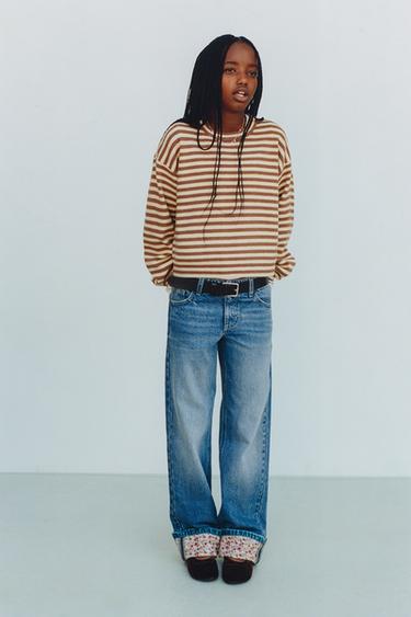 JEAN À OURLET À REVERS IMPRIMÉ FLORAL - Bleu de Zara