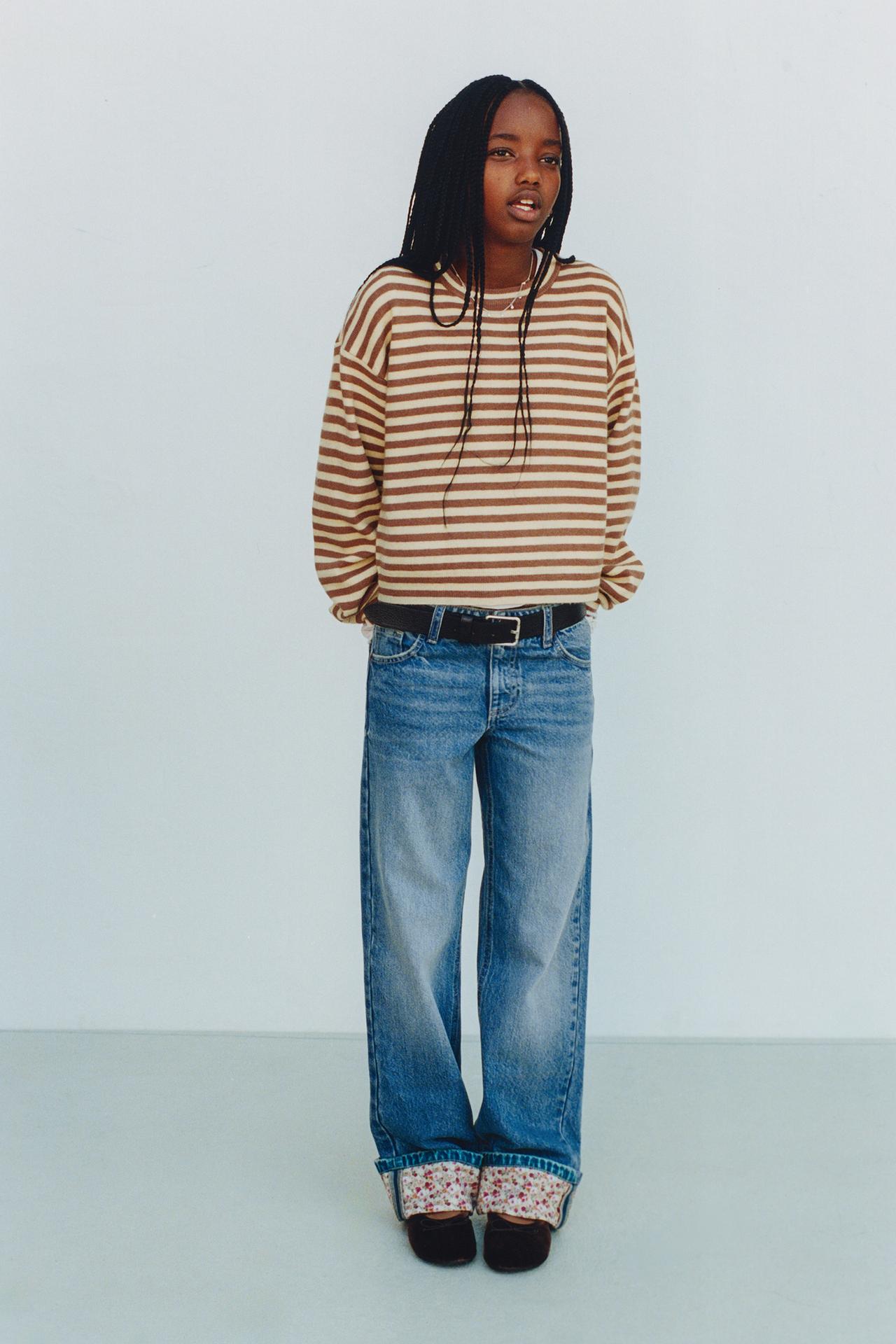 STRIPED KNIT SWEATER — Brown