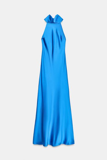 SATIN HALTER DRESS - Blue by Zara - Image 0