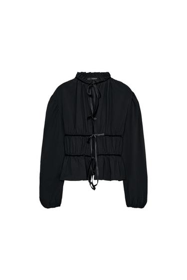 BLUSA GEORGETTE LAZOS VELVET - Negro de Zara