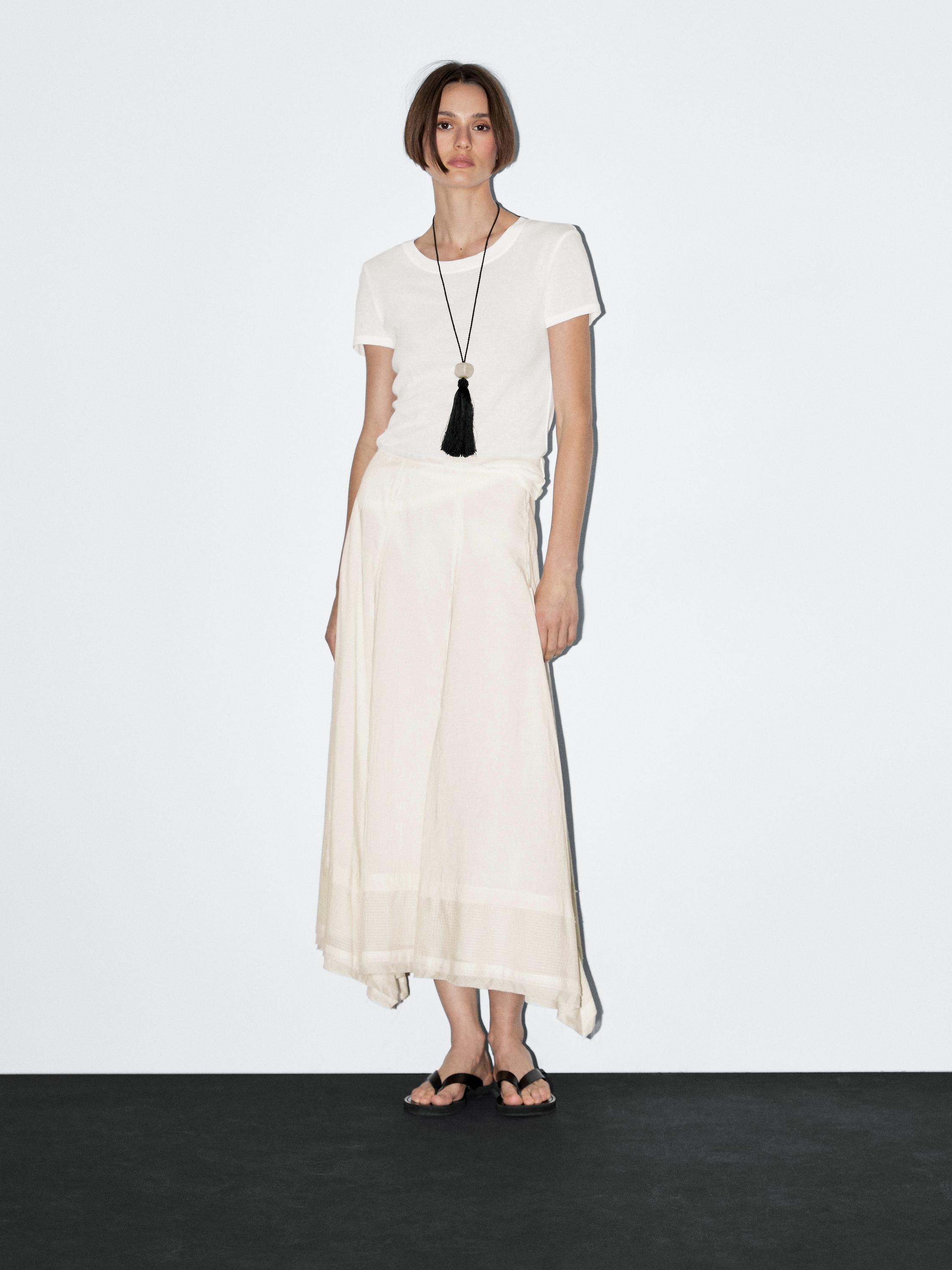 Jupe midi en coton mélangé avec coutures