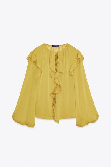 BLOUSE VOLANTS - Moutarde de Zara - Image 4