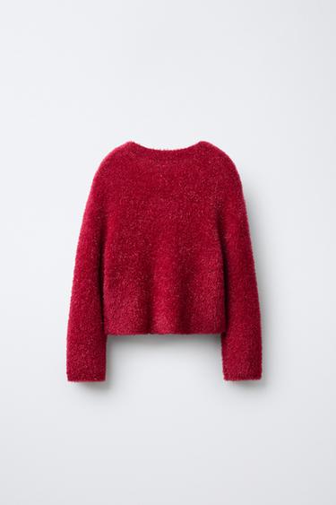 PULL EN MAILLE EFFET FOURRURE PAILLETTES - Rouge de Zara - Image 1
