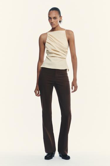 PANTALÓN FLARE - Marrón oscuro de Zara