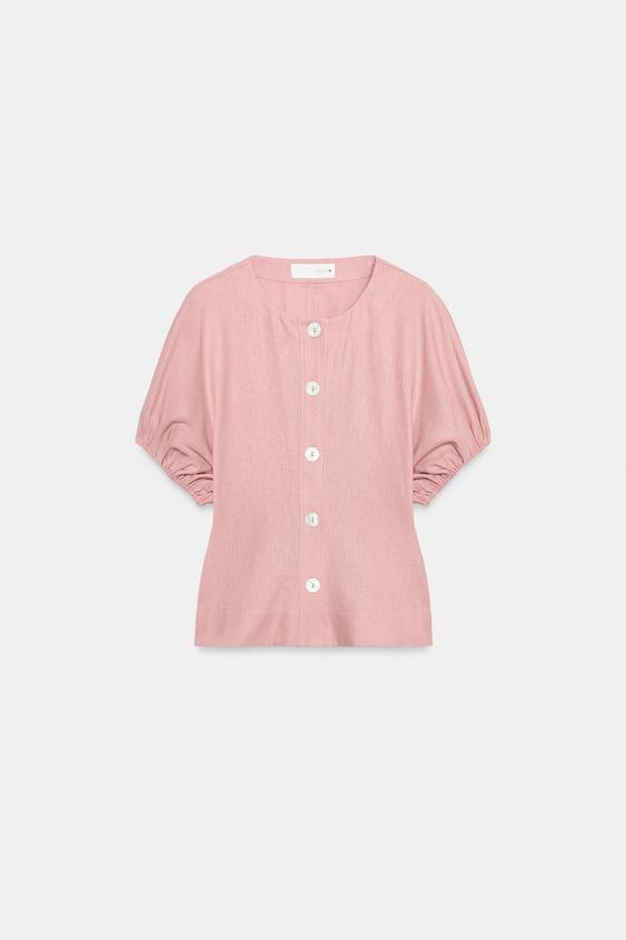 CAMISA CON LINO BOTONES - Rosa palo de Zara - Imagen 0