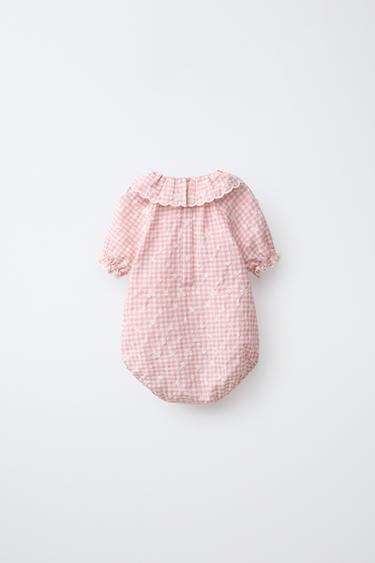 BODY À CARREAUX VICHY ET FLEURS BRODÉES - Rose / Blanc de Zara - Image 1