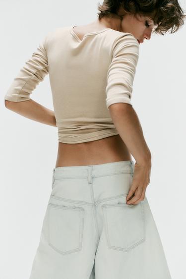 Zara HENLEY T-SHIRT - Beige