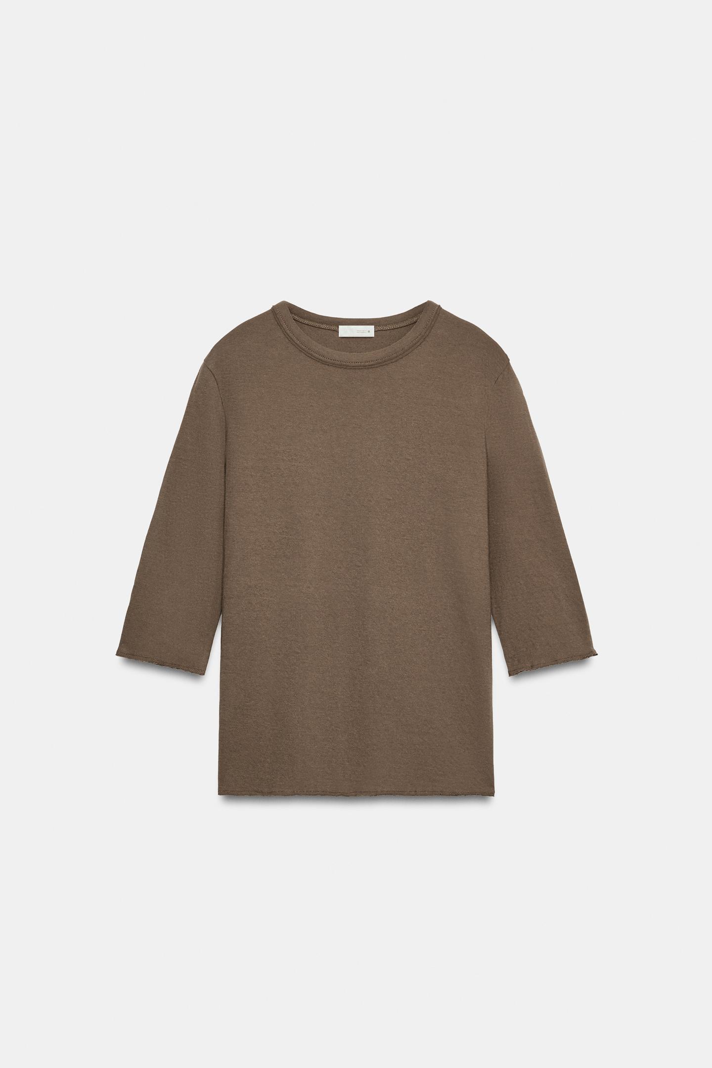 Женская футболка Zara Double-Sided, цвет: Коричневый — фото 4