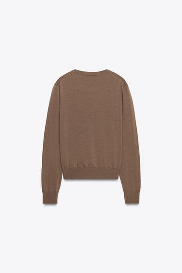 100% WOOL PLAIN KNIT SWEATER - Light brown by Zara
