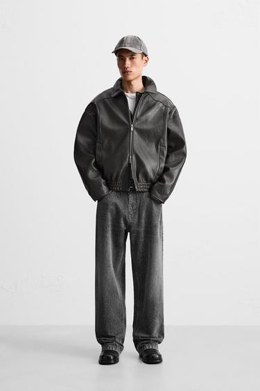 ÁO KHOÁC GIẢ DA DẬP VÂN NỔI - Màu ô liu đậm từ Zara