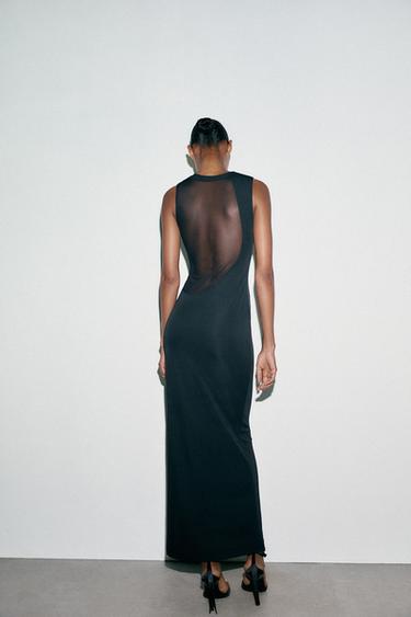 Zara LONG COMBINATION TULLE DRESS - Black