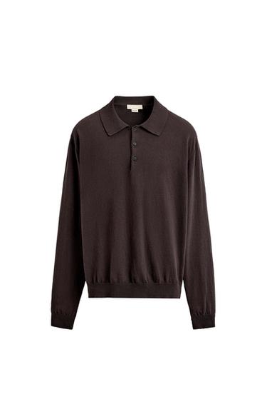 Zara COTTON LINEN KNIT POLO LIMITED EDITION - Chocolate