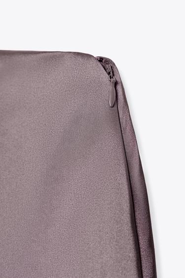 Zara SATIN EFFECT LACE TOP - Brown / Taupe