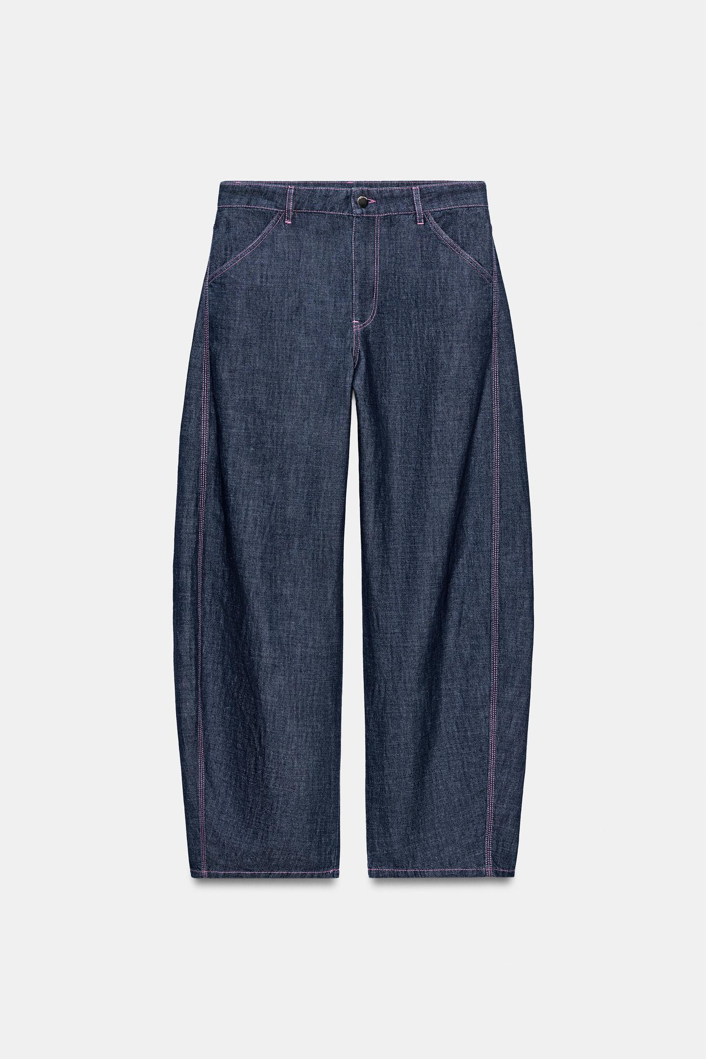 Женские брюки Zara Linen Barrel, цвет: Индиго — фото 9