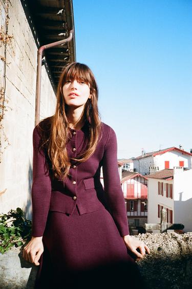 Zara SMOOTH KNIT CARDIGAN - Wine - Image 0