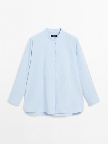 Camisa cuello mao pechera - Azul claro de Zara