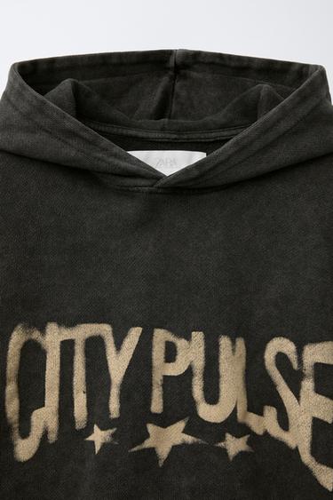 FRAYED HOODED T-SHIRT - Anthracite grey by Zara - Image 2