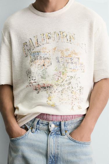 WASHED PRINTED KNIT T-SHIRT - Ecru by Zara - Image 5