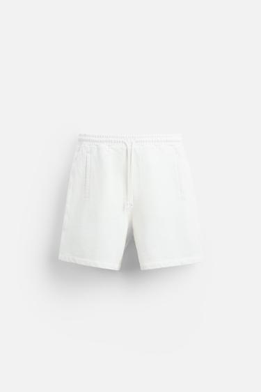 Zara WASHED JOGGER SHORTS - Oyster-white
