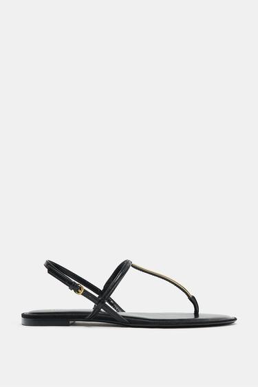 FLAT SANDALS WITH METAL DETAIL - Black by Zara