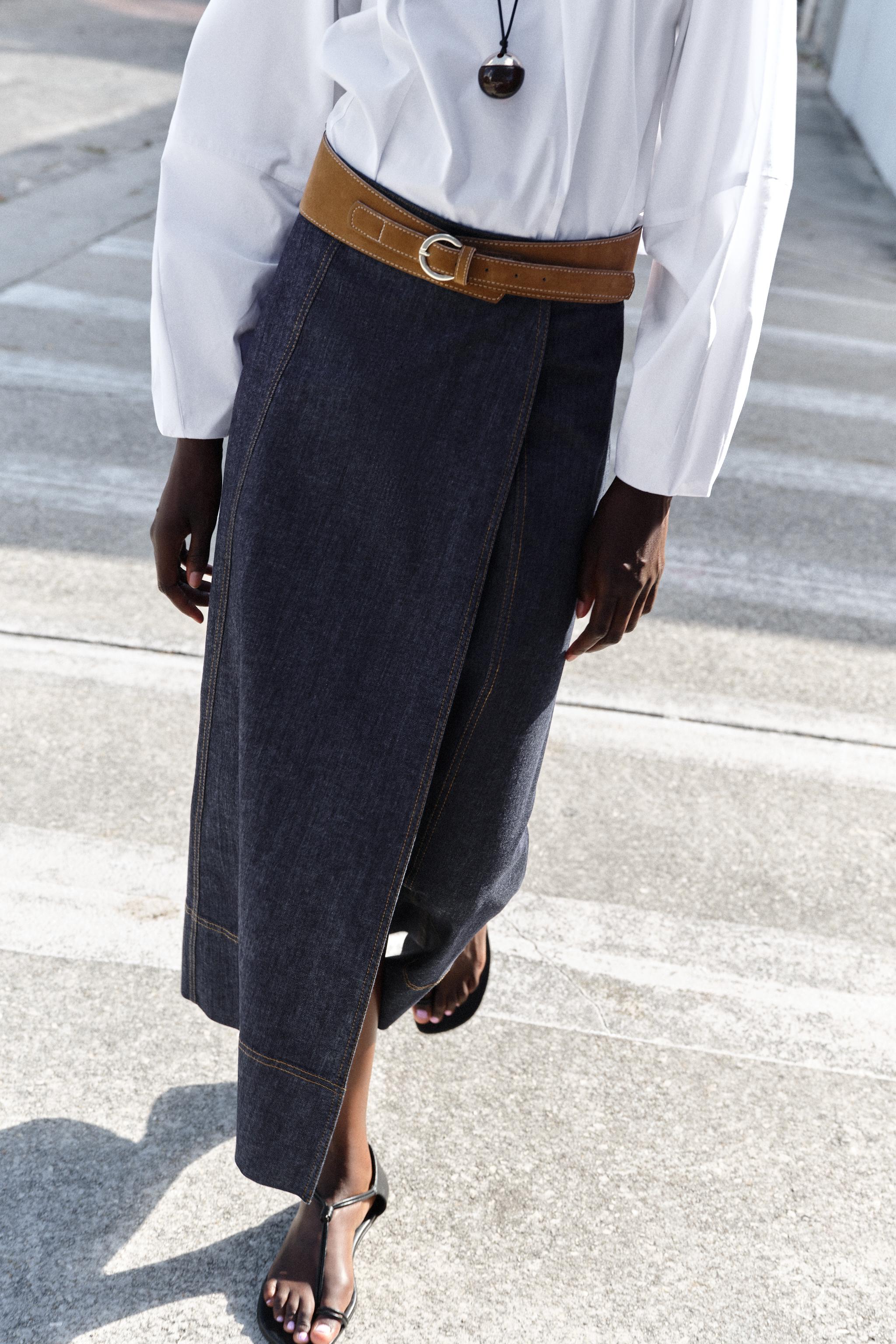 JUPE Z1975 MI-LONGUE EN DENIM À CEINTURE