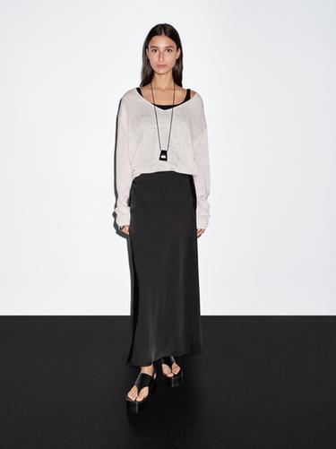 Zara Flowing satin midi skirt - Black - Image 0
