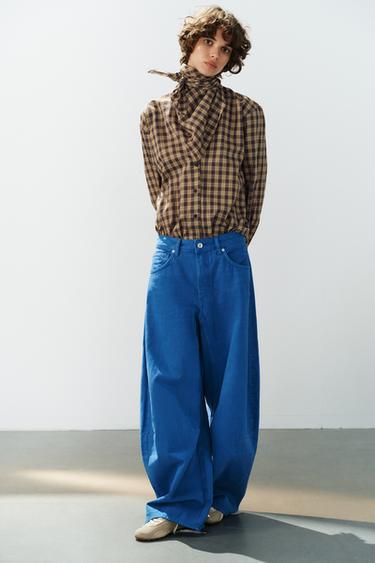 CAMISA OVERSIZE DE QUADRES MOCADOR - Marró / Verd de Zara - Imatge 0