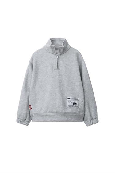 SWEATSHIRT WITH LABEL APPLIQUÉ - Grey marl by Zara