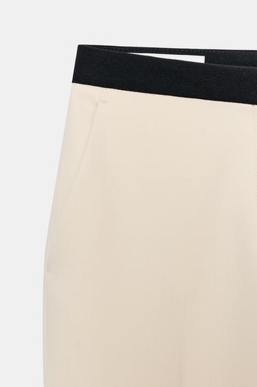 PANTALON DROIT TAILLE CONTRASTE - Sable de Zara - Image 2