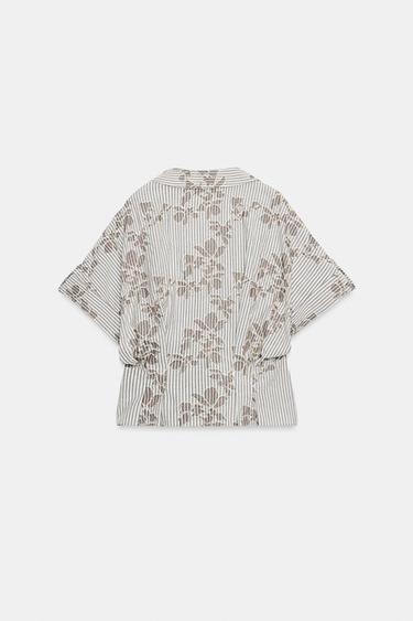 EMBROIDERED SEQUIN SHORT SHIRT - Brown / Ecru by Zara - Image 6