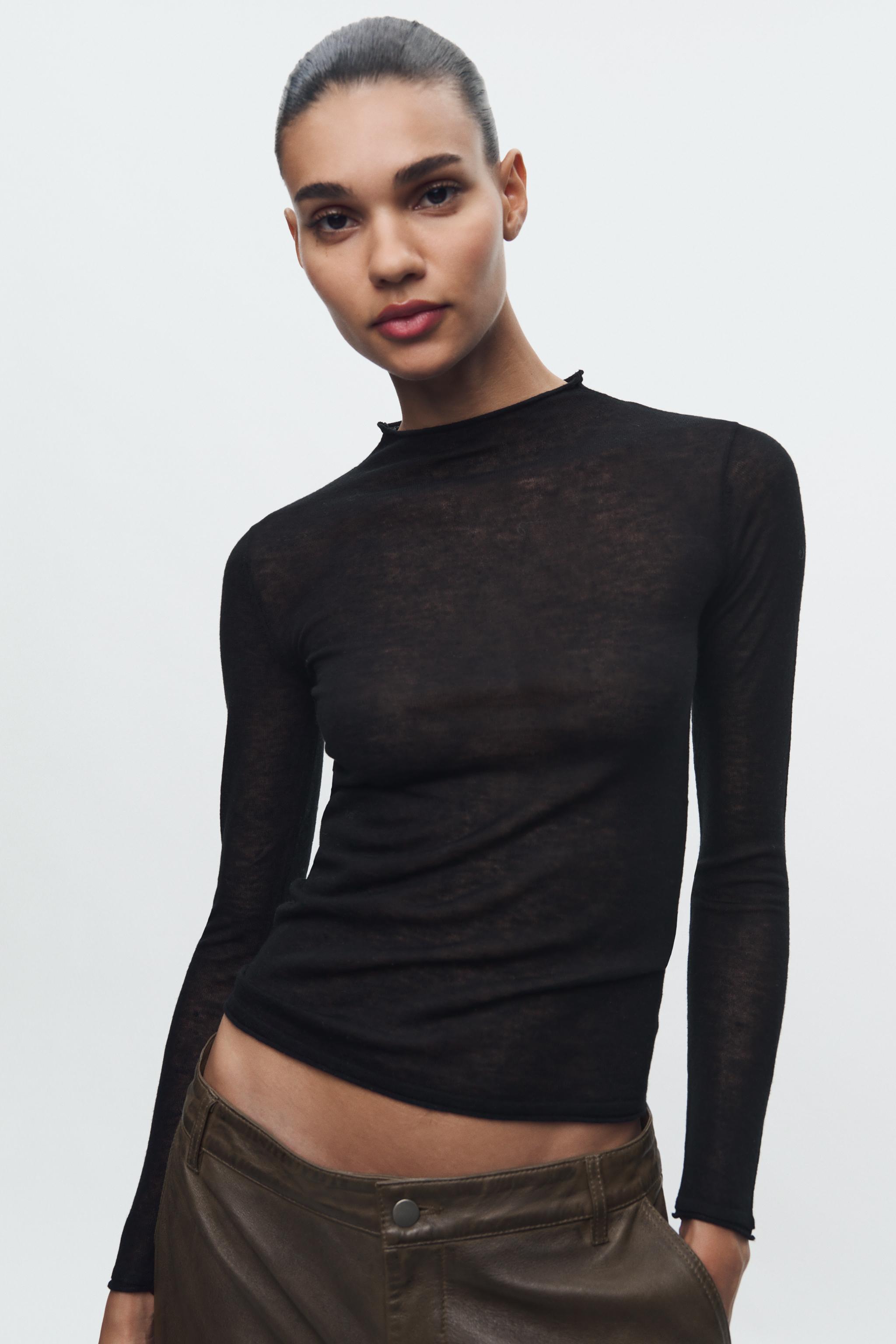 High neck black ribbed on sale top