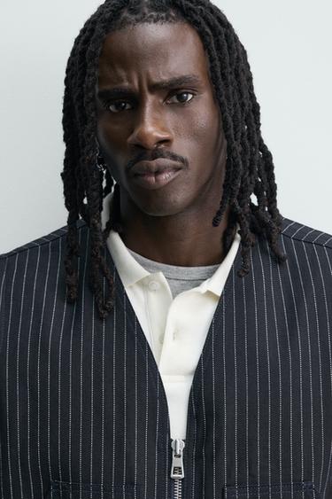 GILET EN DENIM À RAYURES - Bleu de Zara - Image 4